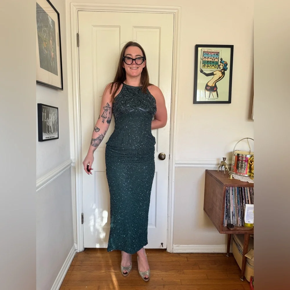 90s Vintage Lawrence Kazar Floor Length Beaded Gown - Picture 2 of 7